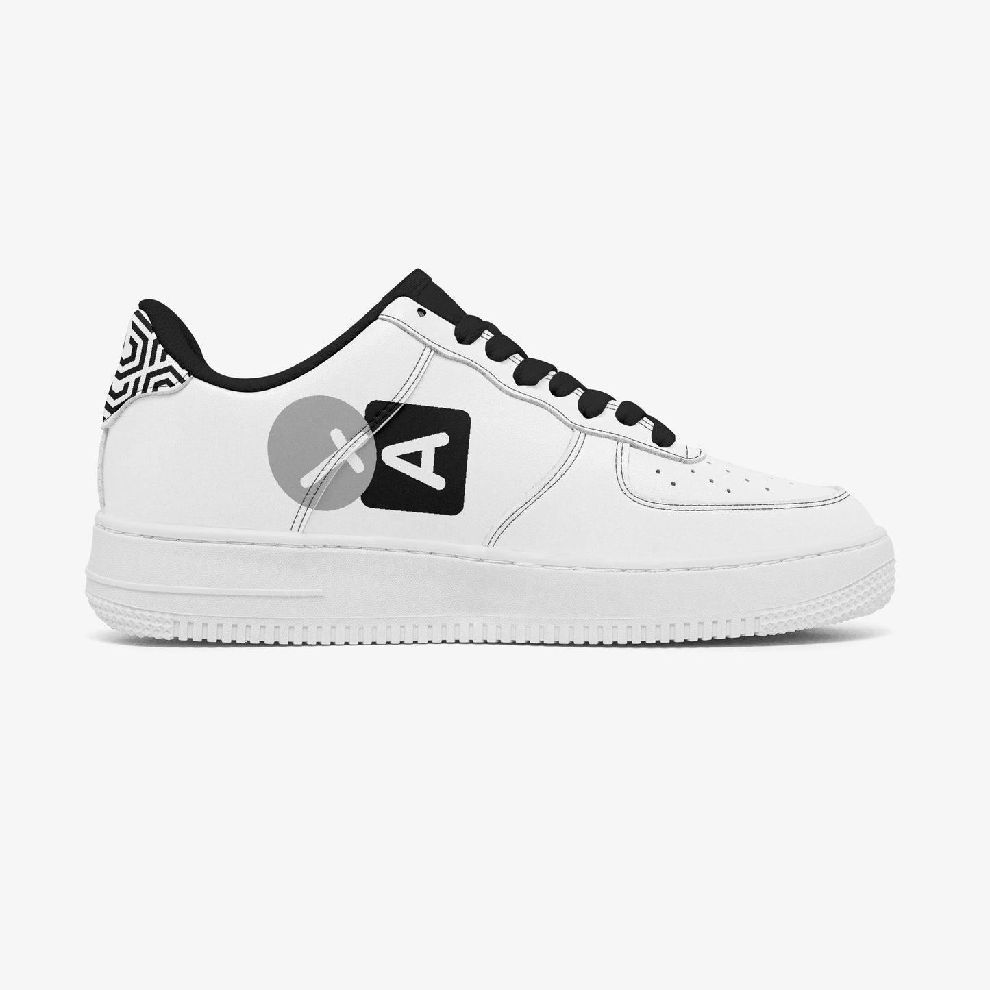 White sneaker with black accents on a white background