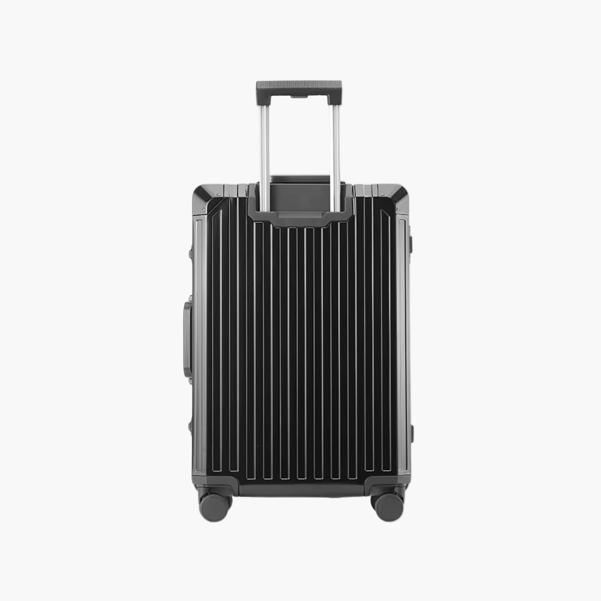 Black suitcase with a handle on a white background