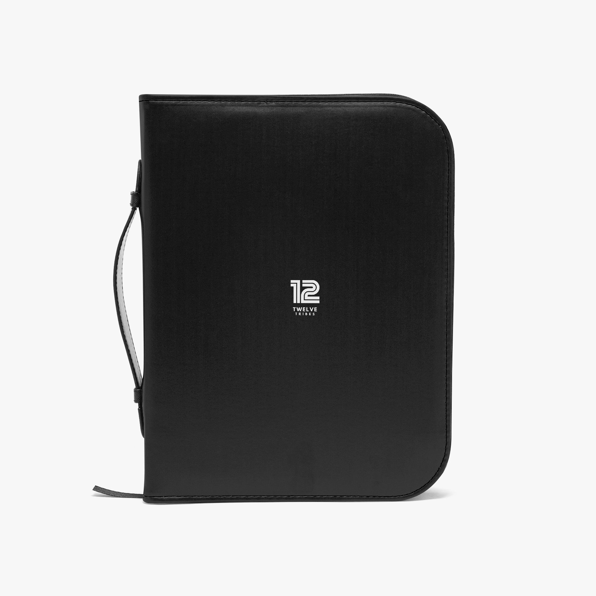 Black zippered case with '12 Tribes' logo on a white background