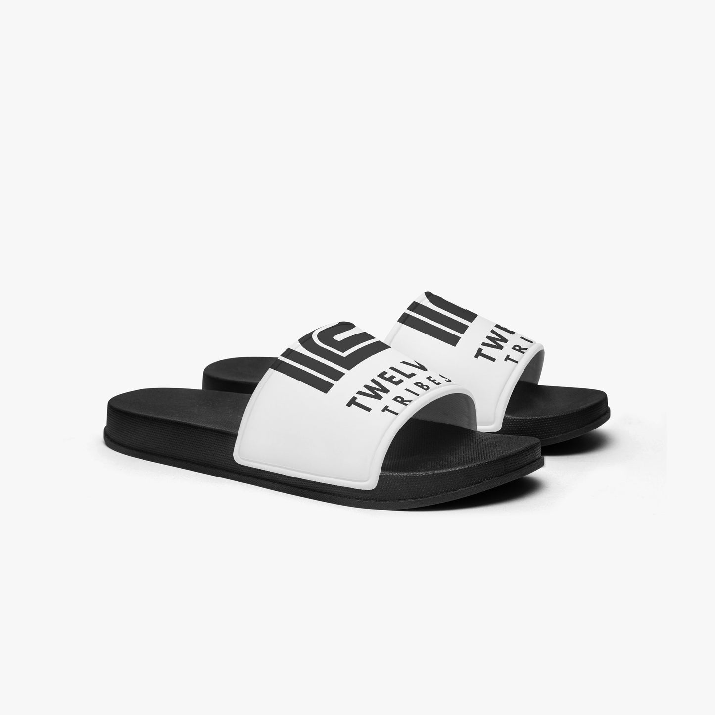 Black and white slides with branding on a white background
