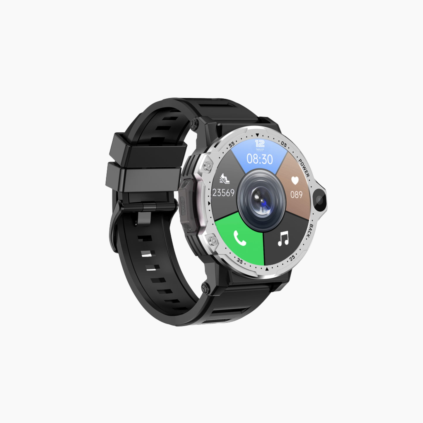 Smartwatch with a black strap on a white background
