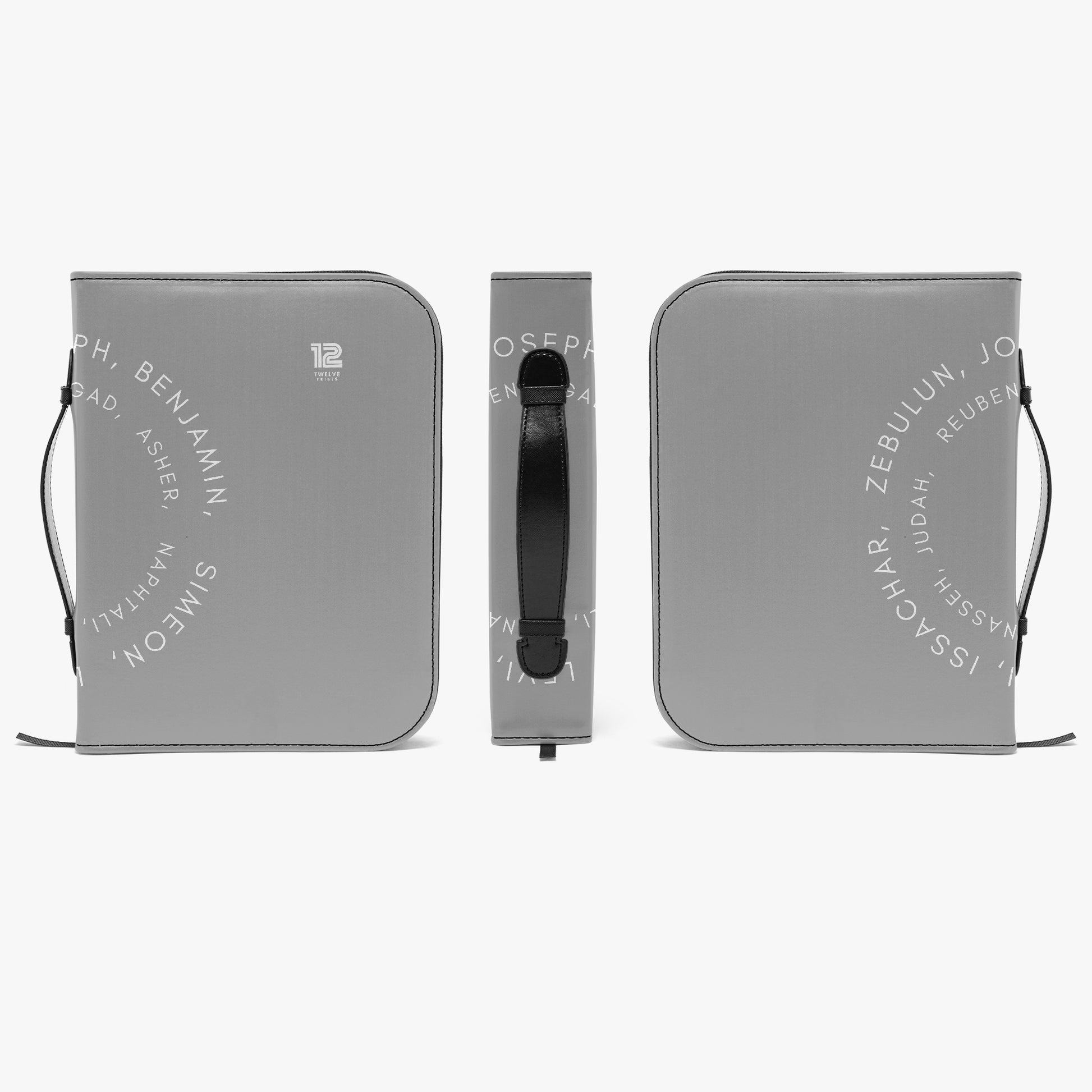 Gray case with handles and text on a white background