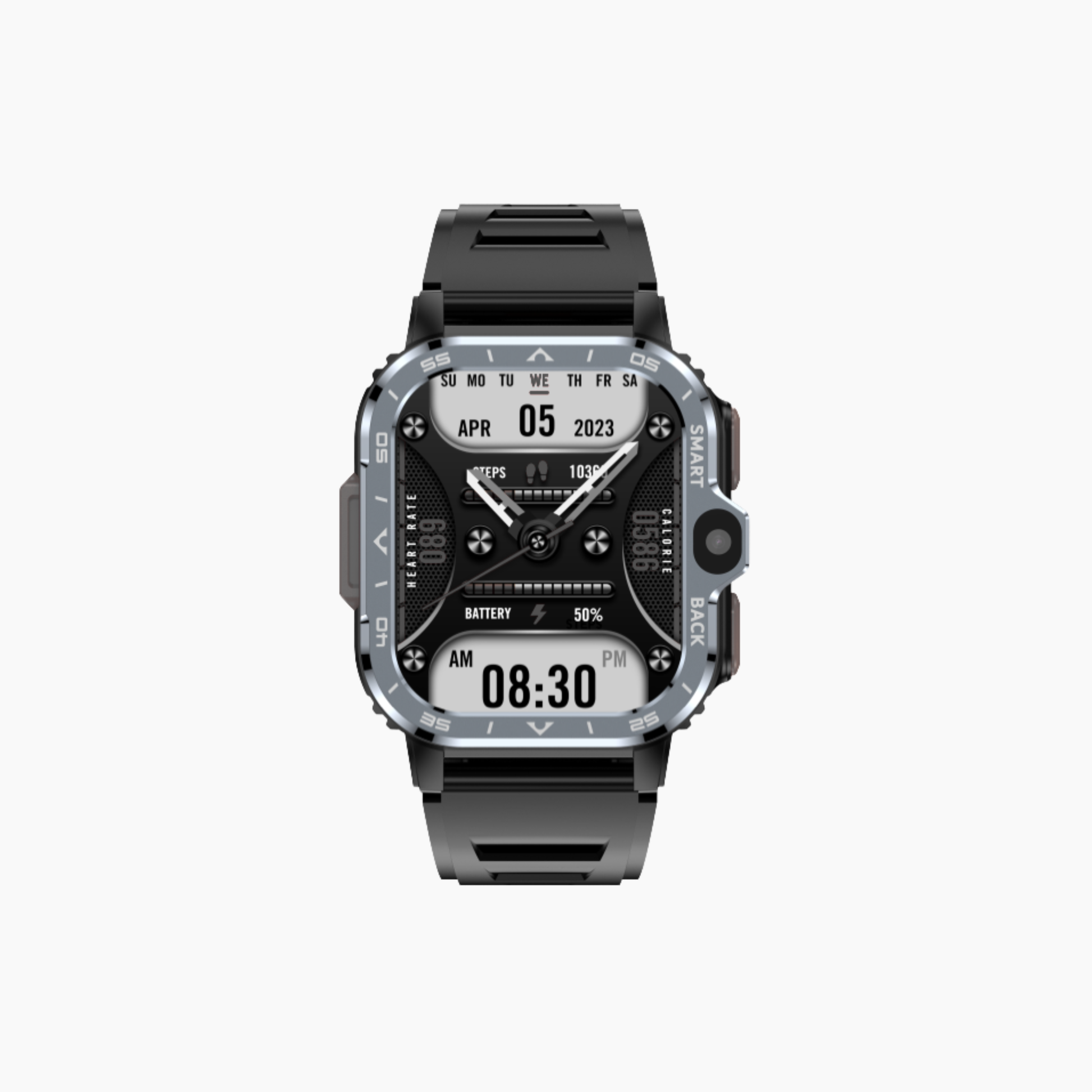 Black smartwatch on a white background