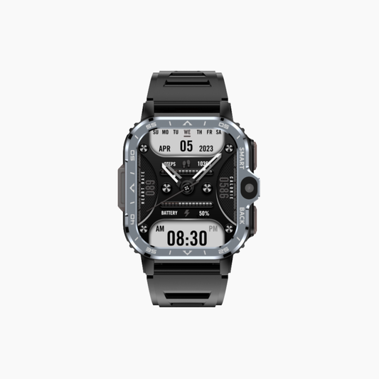 Black smartwatch on a white background