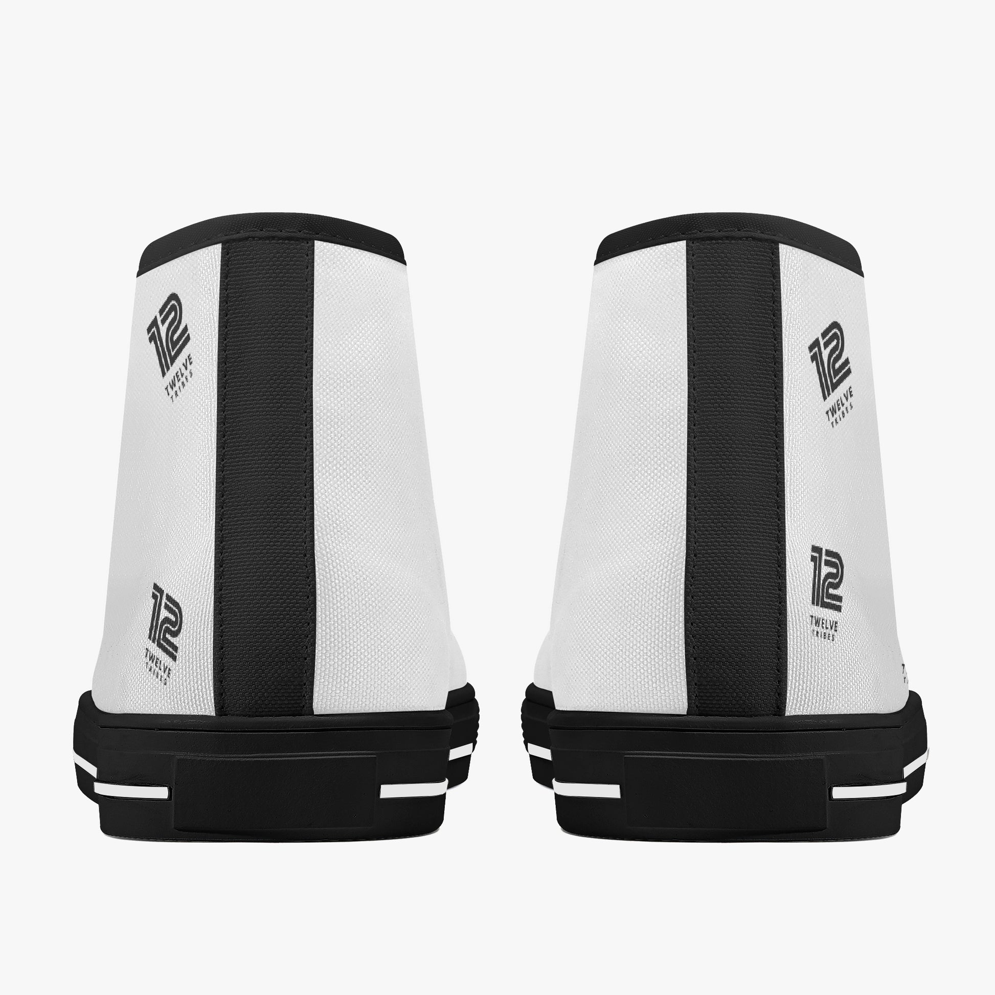 Pair of black and white equestrian leg wraps with '12' branding on a white background