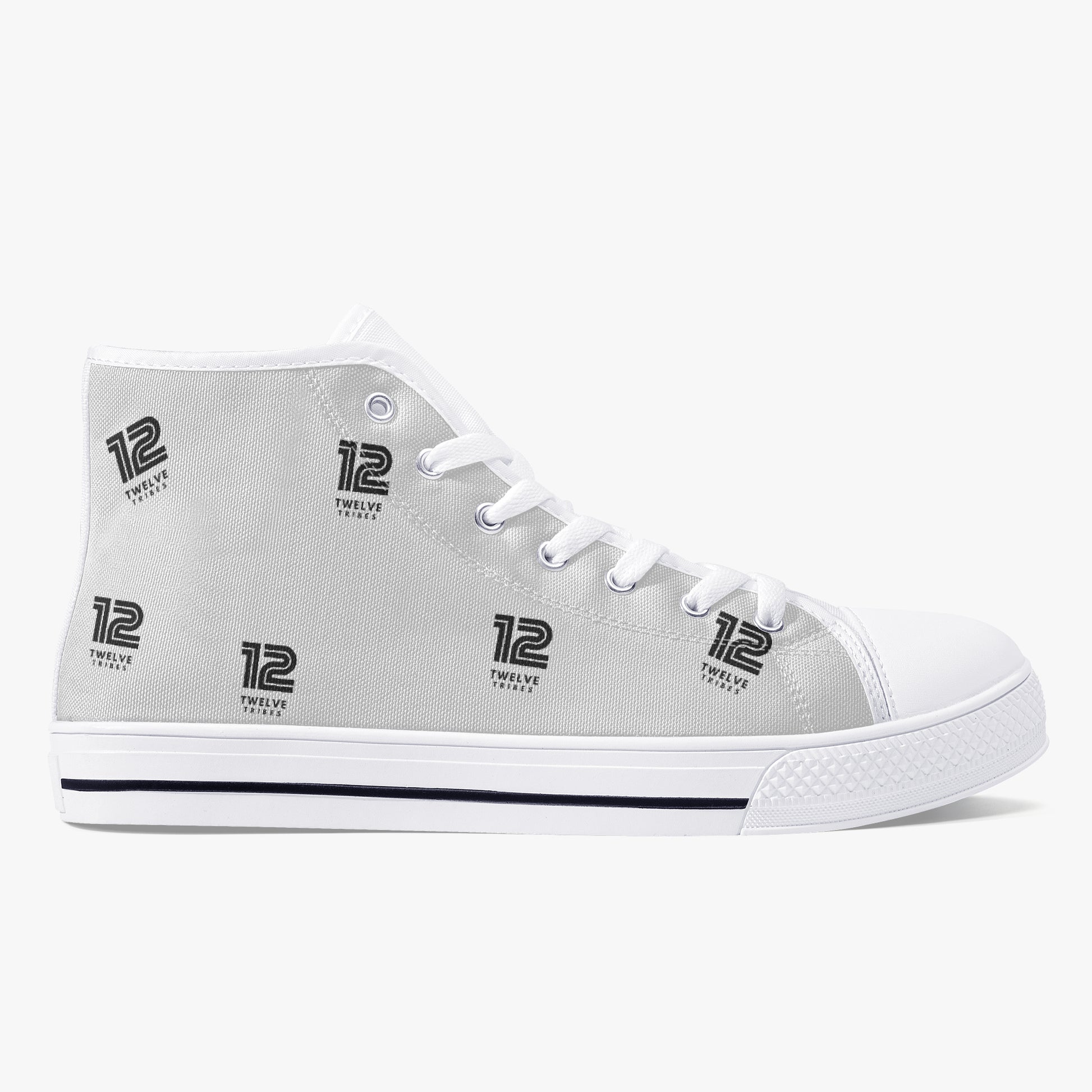 White high-top sneaker with '12 Tribes' logo on a white background