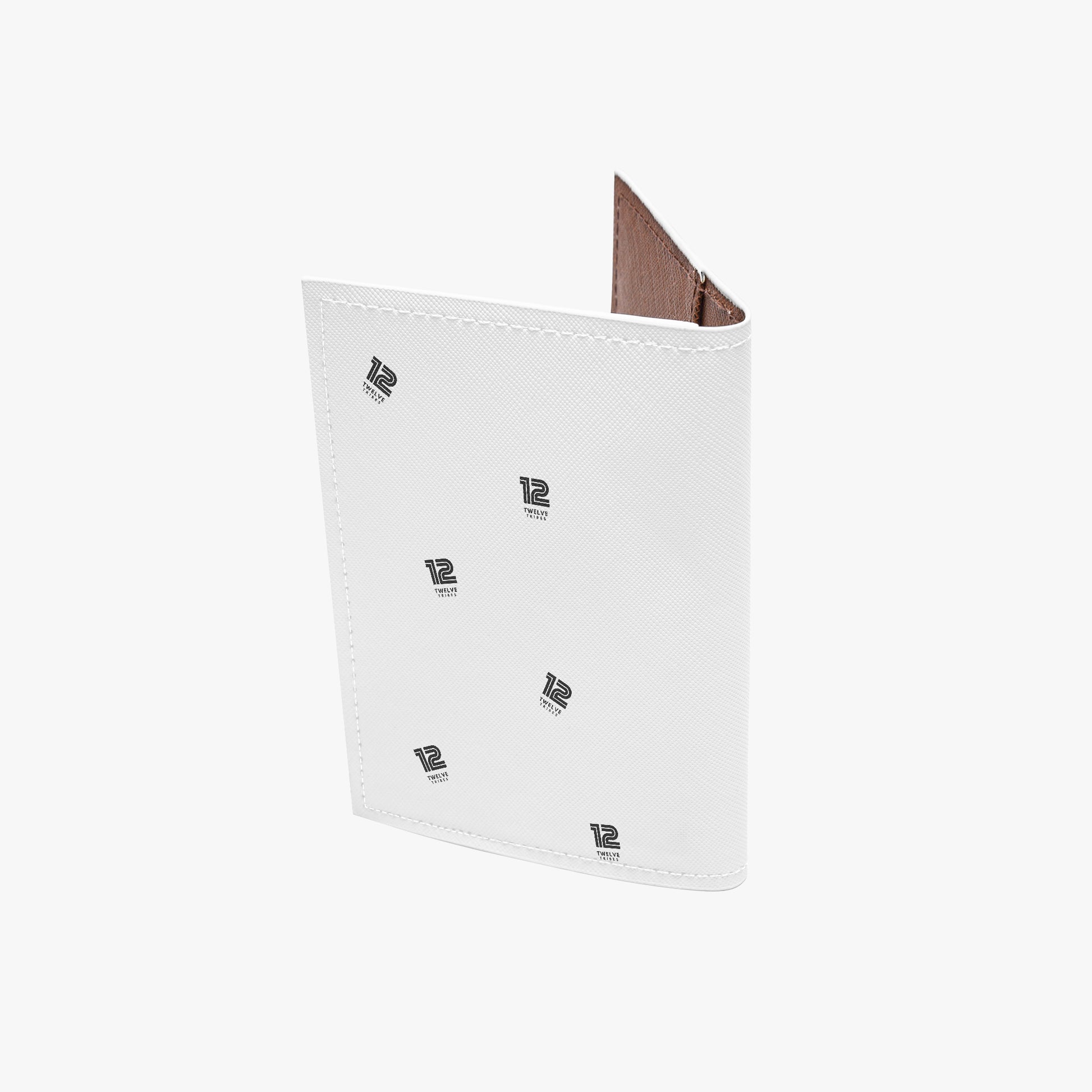 White wallet with brown interior on a white background