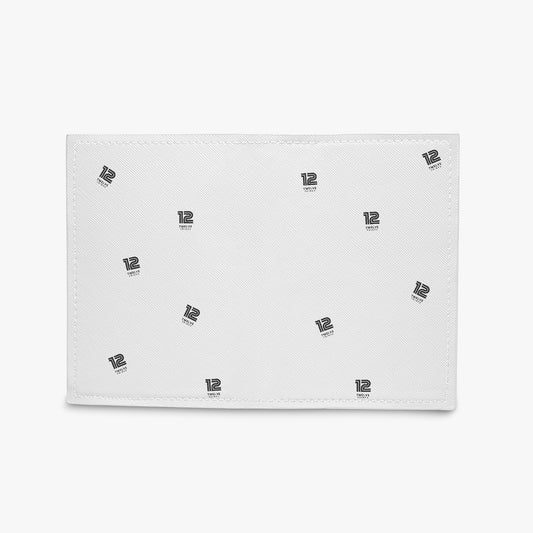 White pouch with black '12' logo pattern on a white background