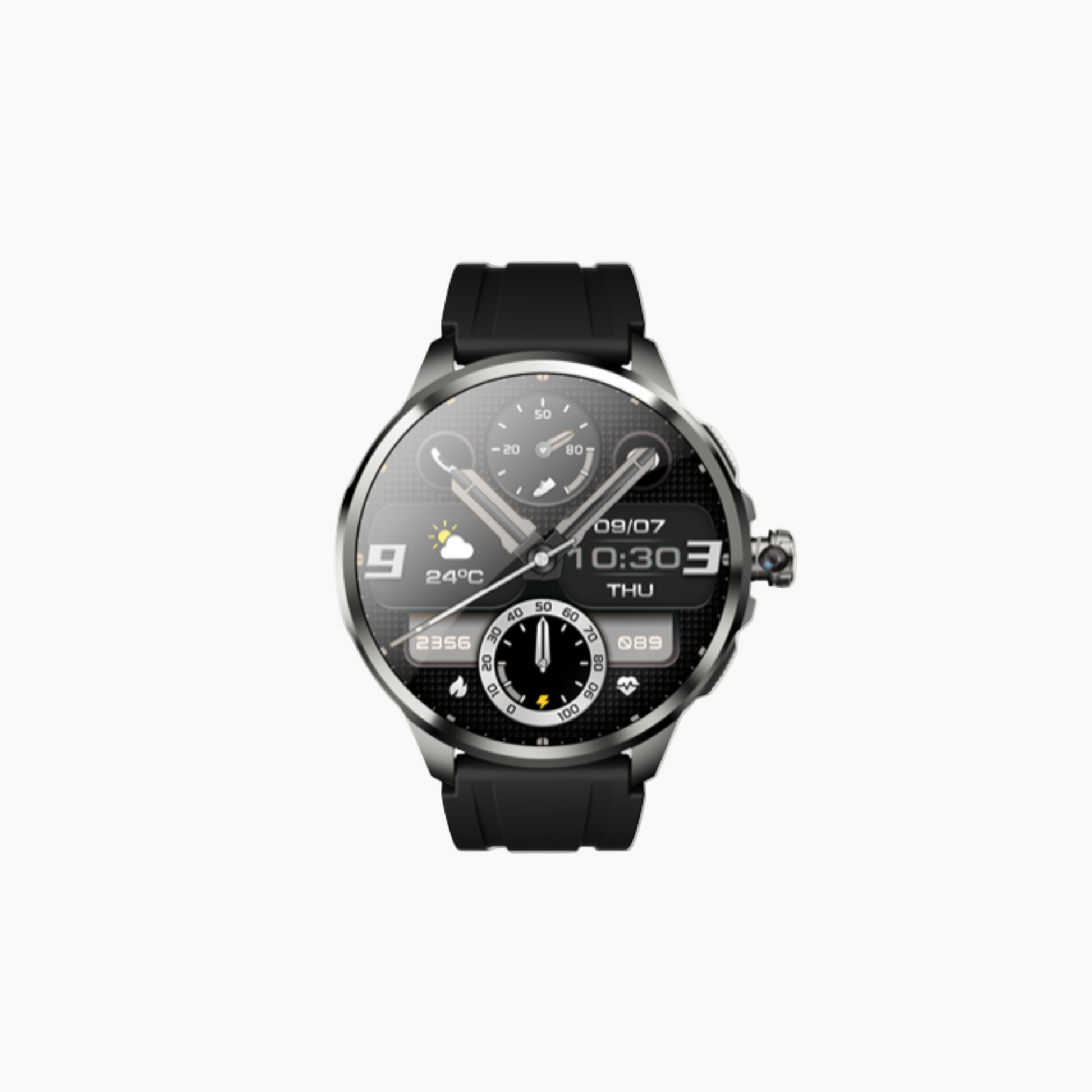 Smartwatch with a black strap on a white background