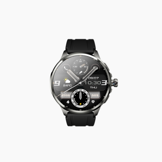 Smartwatch with a black strap on a white background