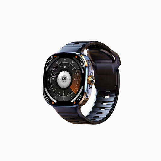 Smartwatch with a black strap on a white background