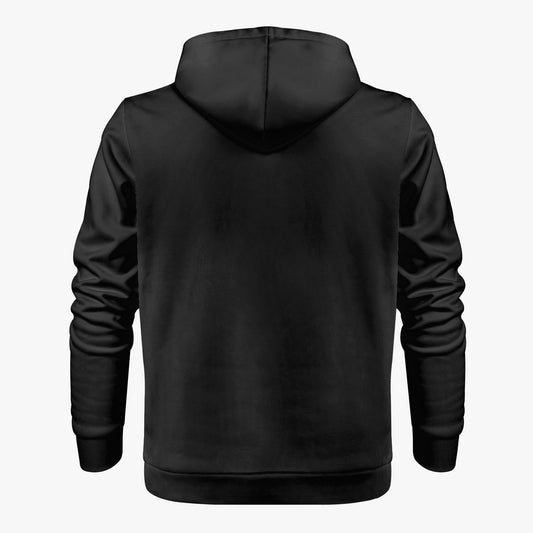 Black hoodie shown from the back on a white background