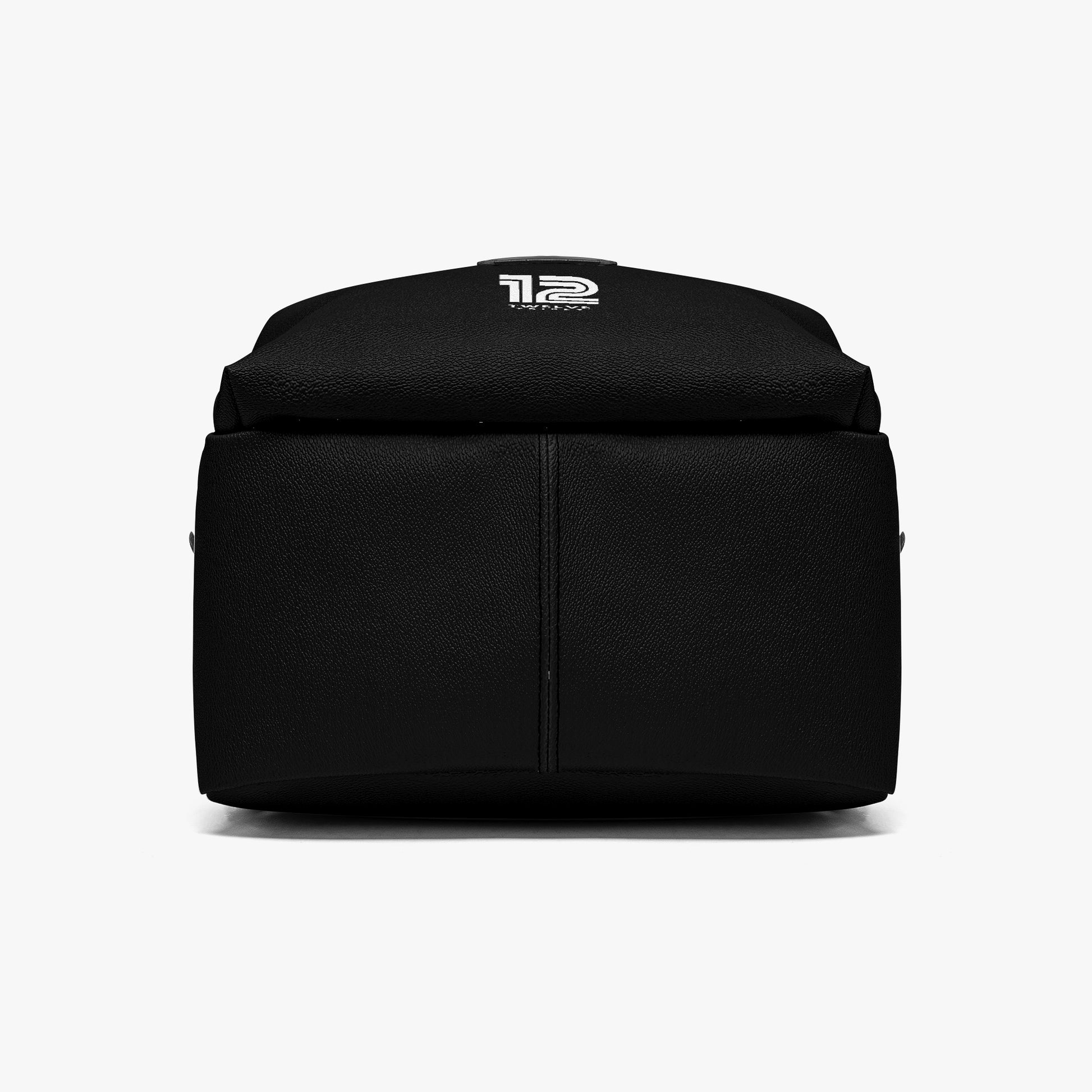 Black backpack with a logo on a white background