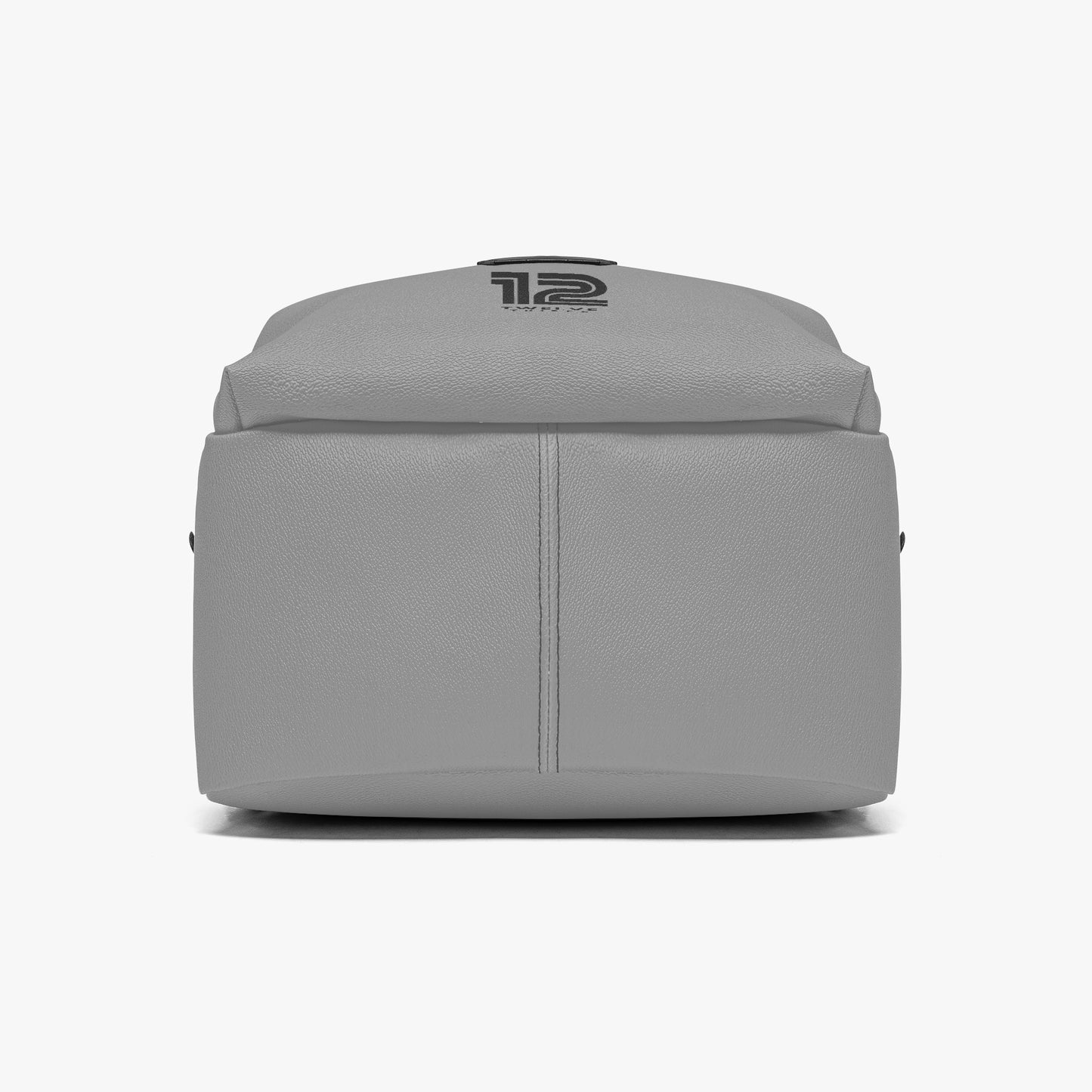 Gray backpack with a logo on a white background