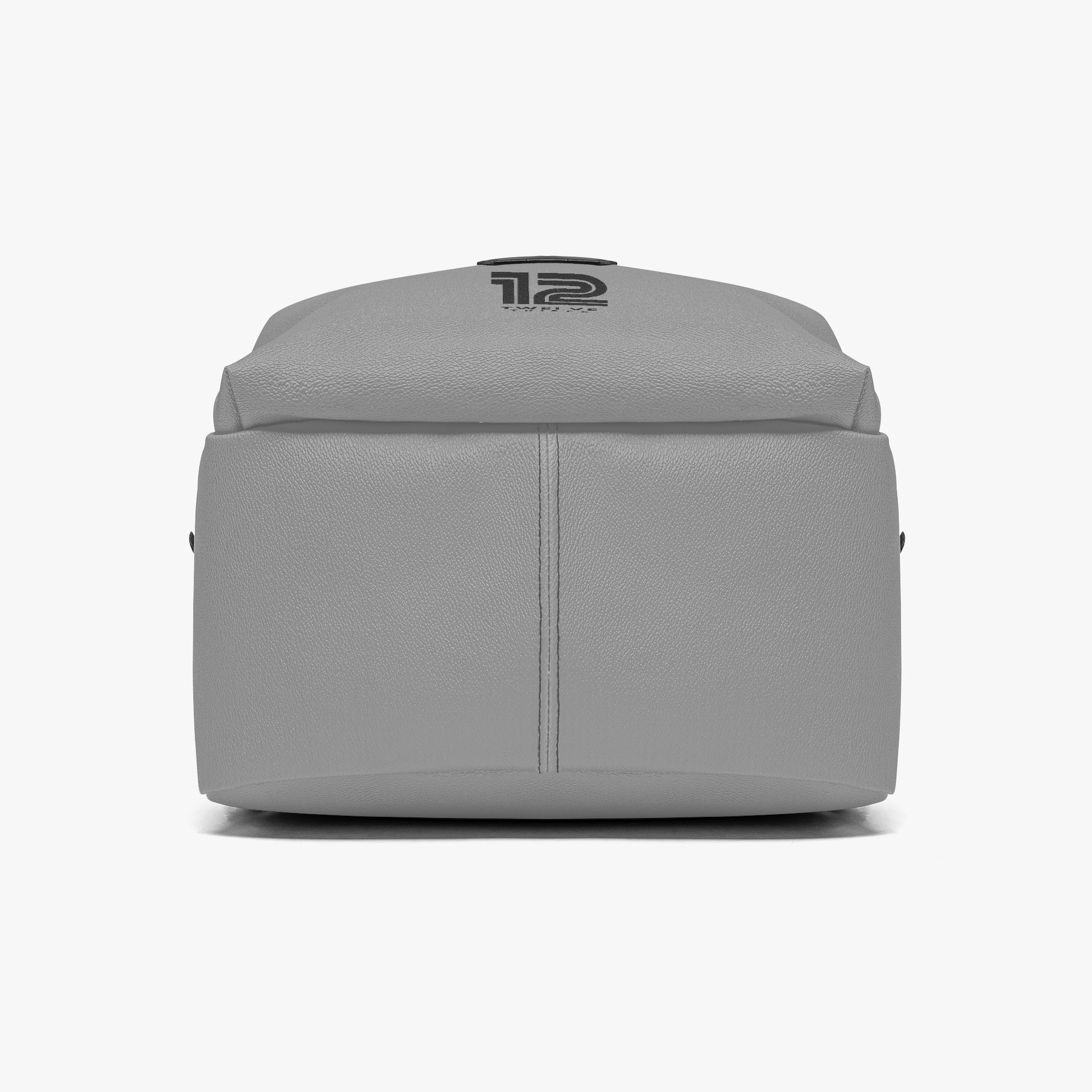Gray backpack with a logo on a white background