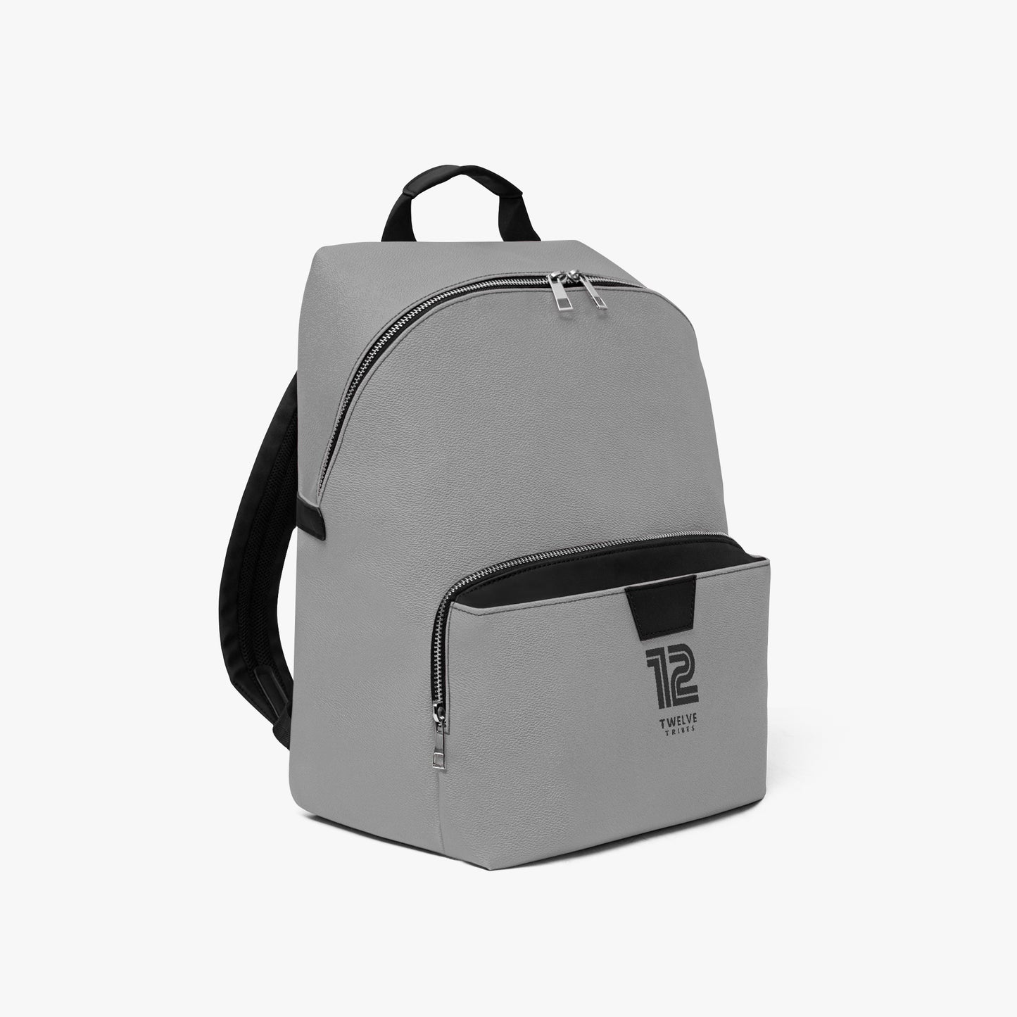 Gray backpack with black accents on a white background