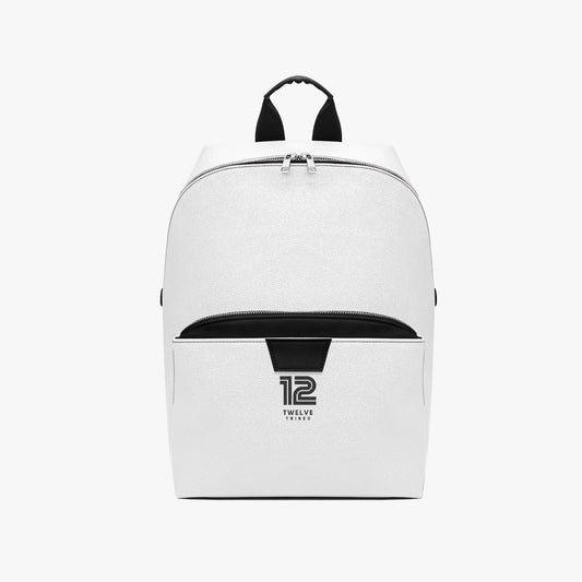 White backpack with black accents on a white background