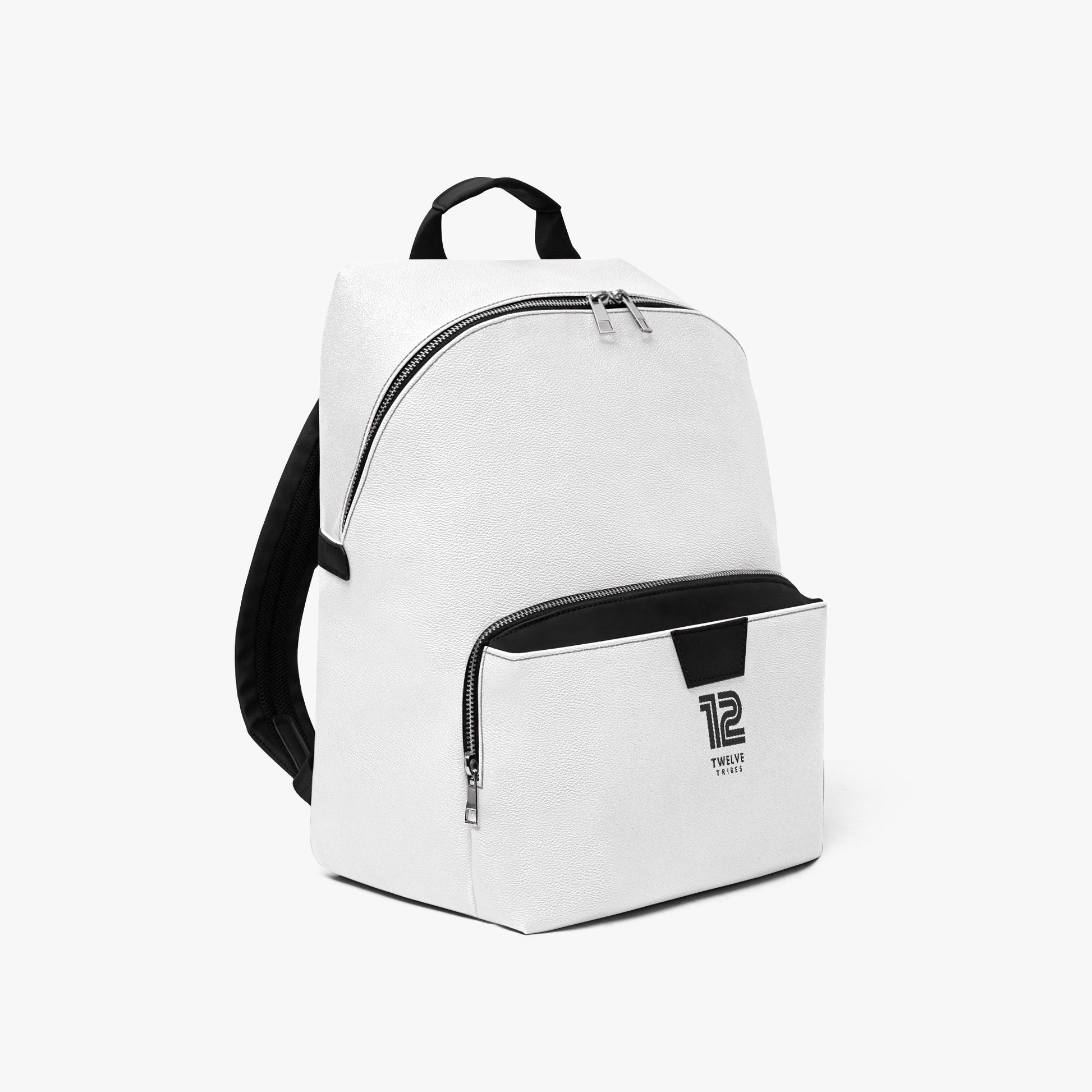 White backpack with black accents on a white background