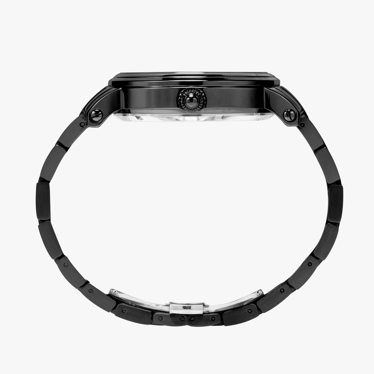 Black watch with a clear face on a white background