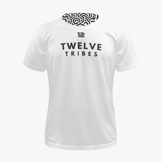 White t-shirt with 'Twelve Tribes' branding on a white background