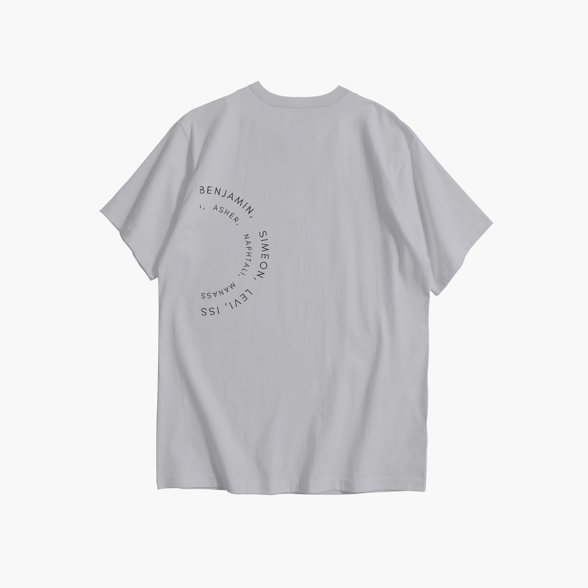 Gray t-shirt with text design on a white background