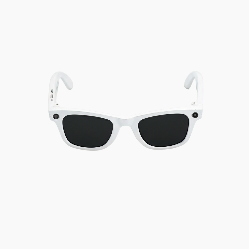 White sunglasses with black lenses on a white background