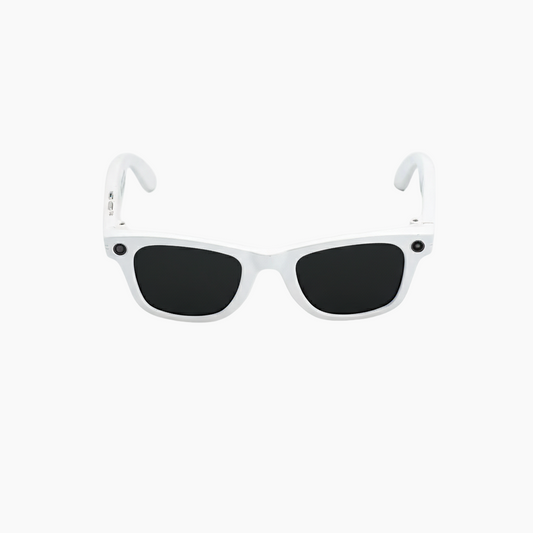 White sunglasses with black lenses on a white background