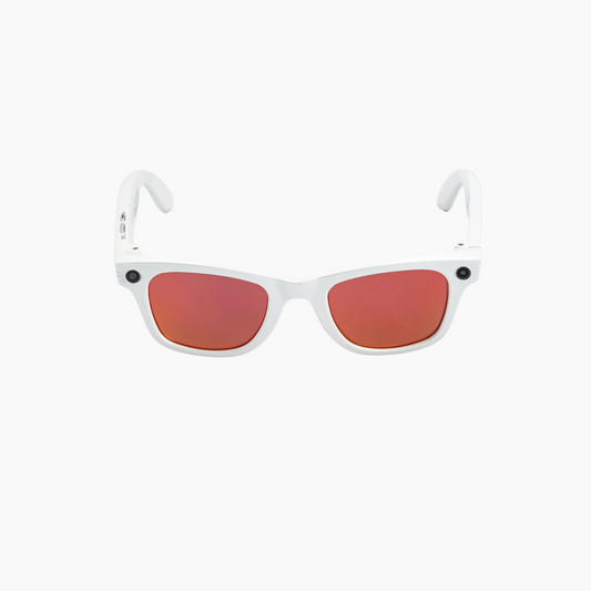 12 Tribes White sunglasses with red lenses on a white background