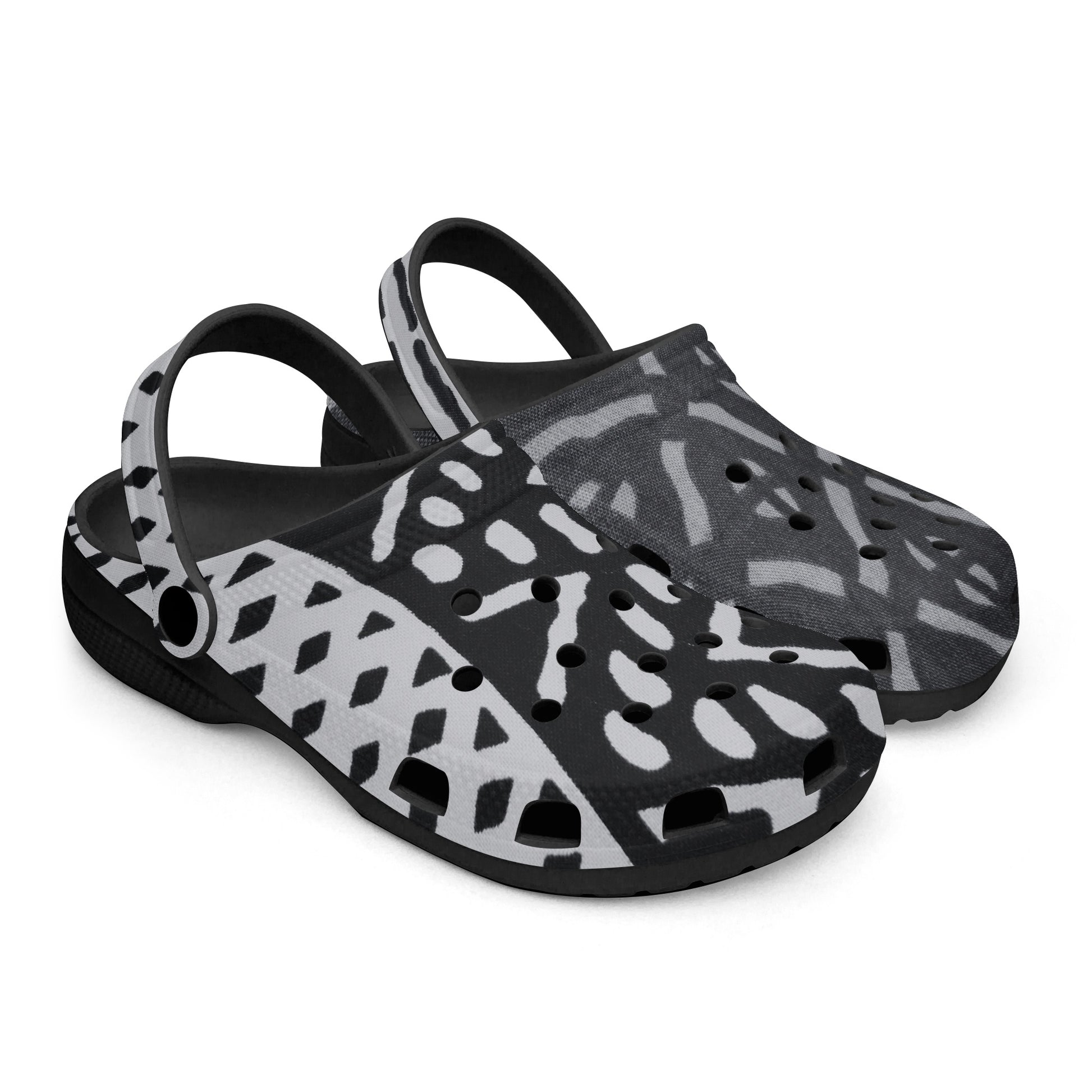 LION OF JUDAH "100" Black-base AOP Clogs Staggered 