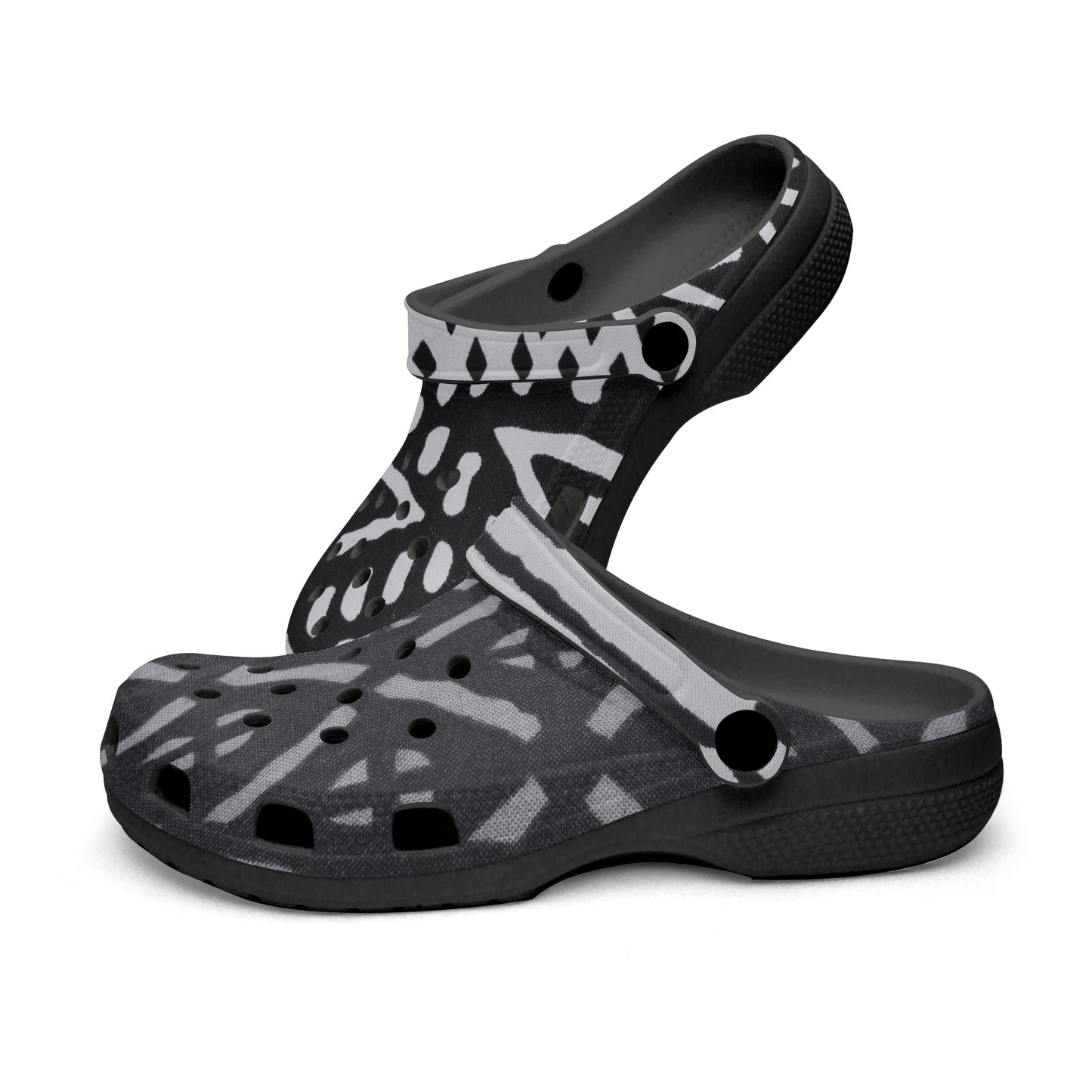 LION OF JUDAH "100" Black-base AOP Clogs Up Down