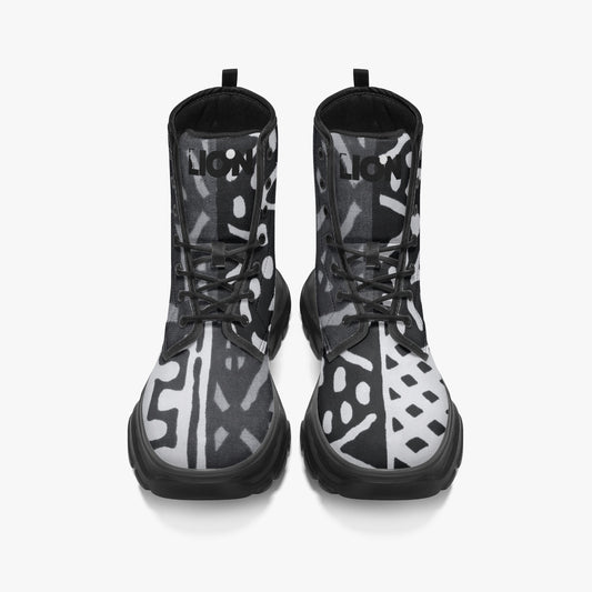 LION OF JUDAH "11111" Casual Leather Chunky Boots Front