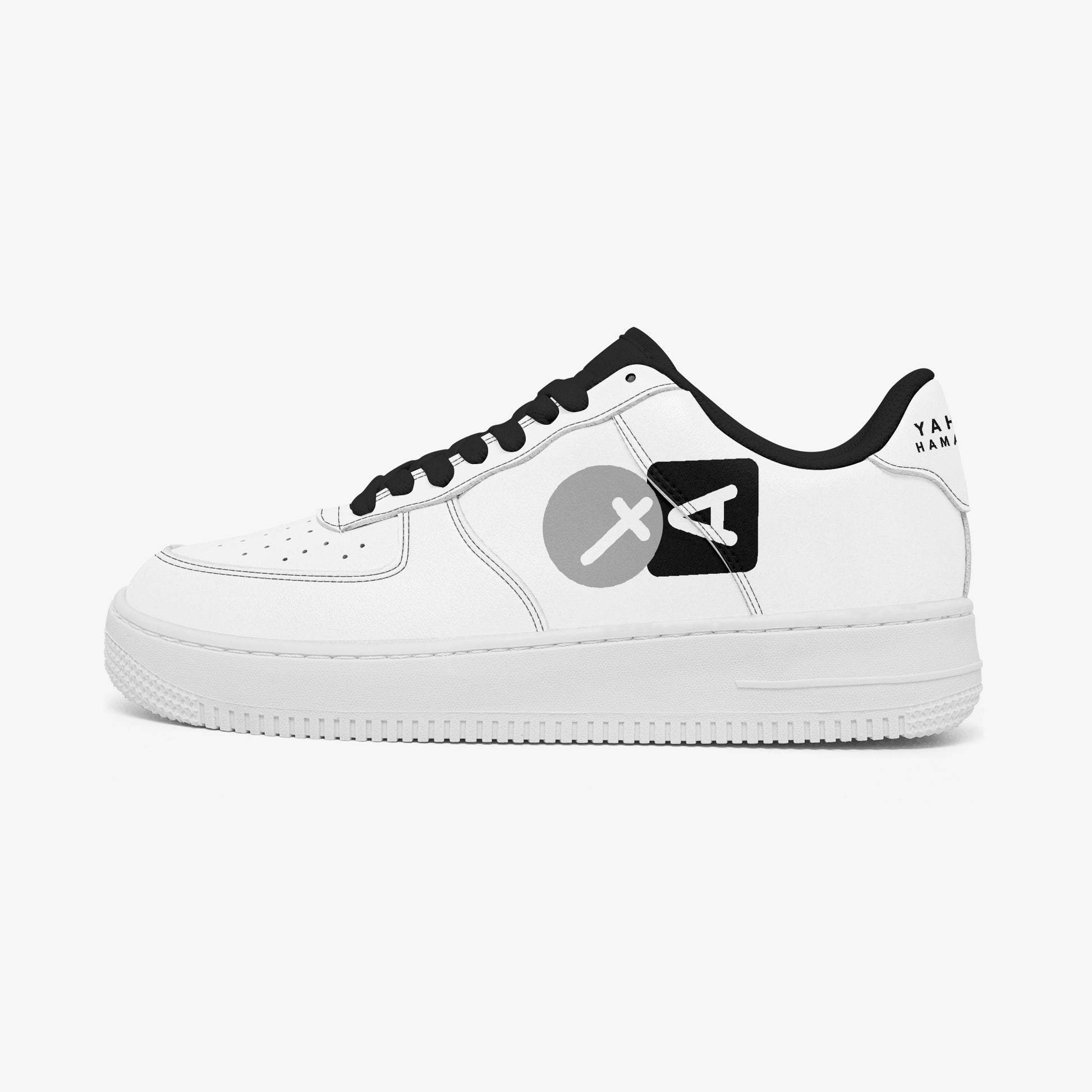 YAHSHUA HAMASHIACH "Immutable Bond" White Low-Top Leather Sports Sneakers Left Outside