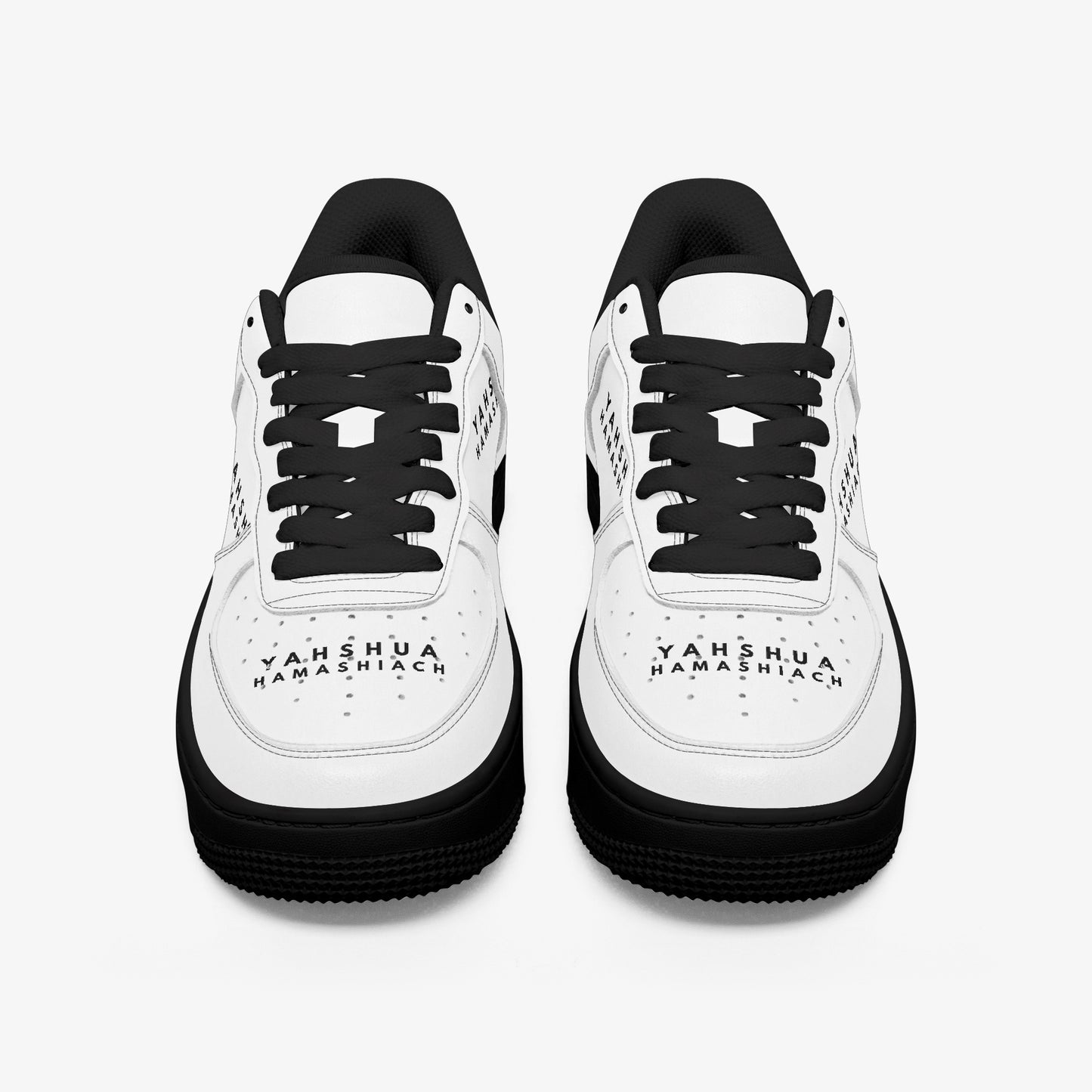 YAHSHUA HAMASHIACH "Seeking" Low-Top Leather Sports Sneakers - Black Sole Front