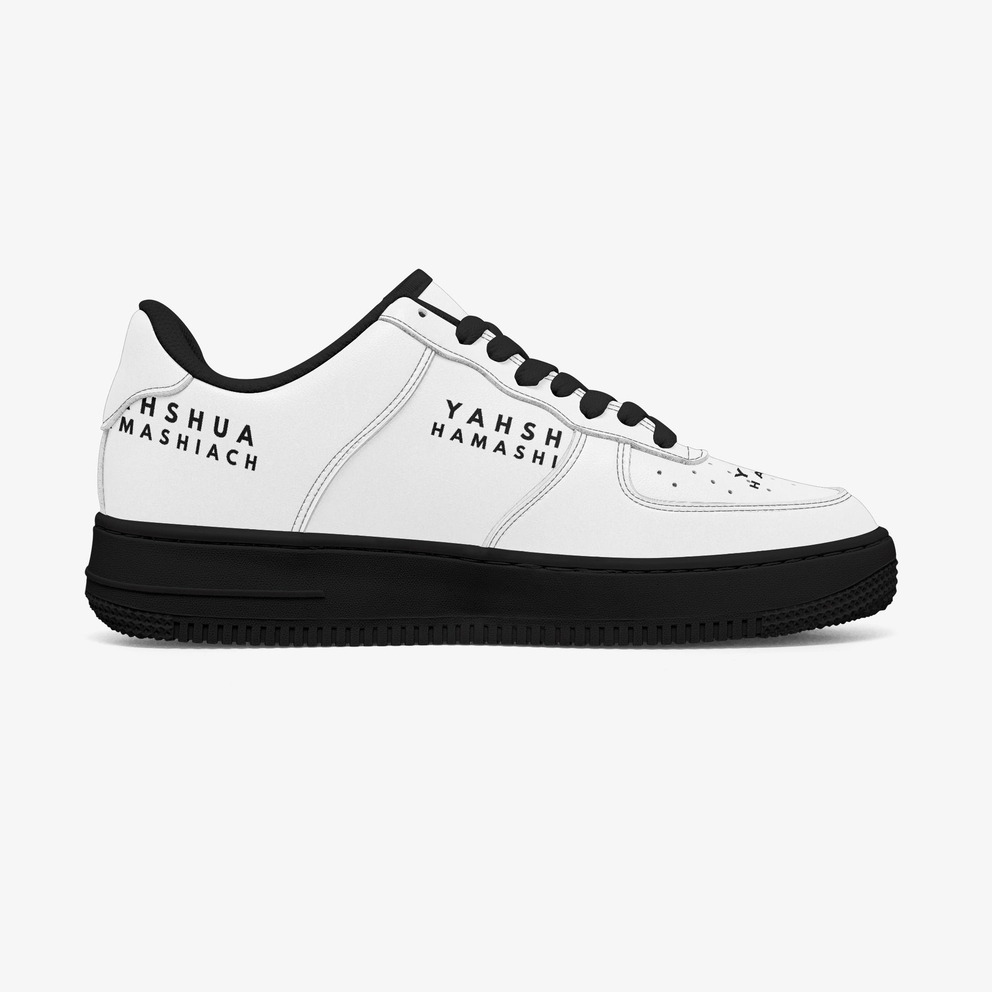 YAHSHUA HAMASHIACH "Seeking" Low-Top Leather Sports Sneakers - Black Sole Left Inside