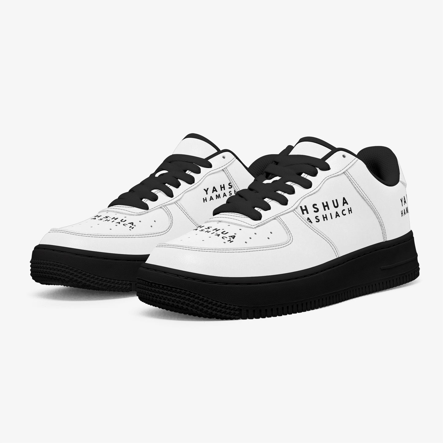 YAHSHUA HAMASHIACH "Seeking" Low-Top Leather Sports Sneakers - Black Sole Staggered